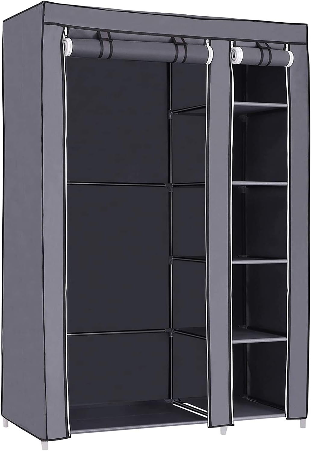 SONGMICS Portable Wardrobe, Foldable Closet, Clothes Storage Organiser with Hanging Rail, Shelves, Fabric Cover, for Bedroom, Cloakroom, 110 x 45 x 175 cm, Grey LSF007G