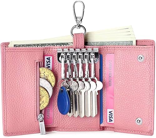 Miniatura 6 de Funda de cuero para llaves de llavero con 6 ganchos de hebilla colgantes, cierre a presión