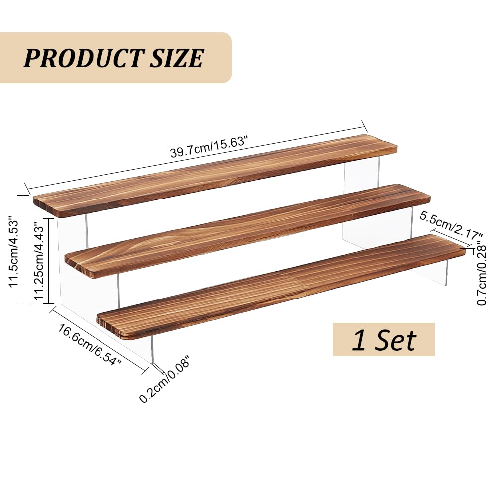 PH PandaHall Espositore In Legno, Espositore In Legno A Più Livelli per Vetrine con Supporto per Figure In Acrilico A 3 livello per Venditori, Figure Pop, Cupcakes, 16.5x29.5x13.2cm