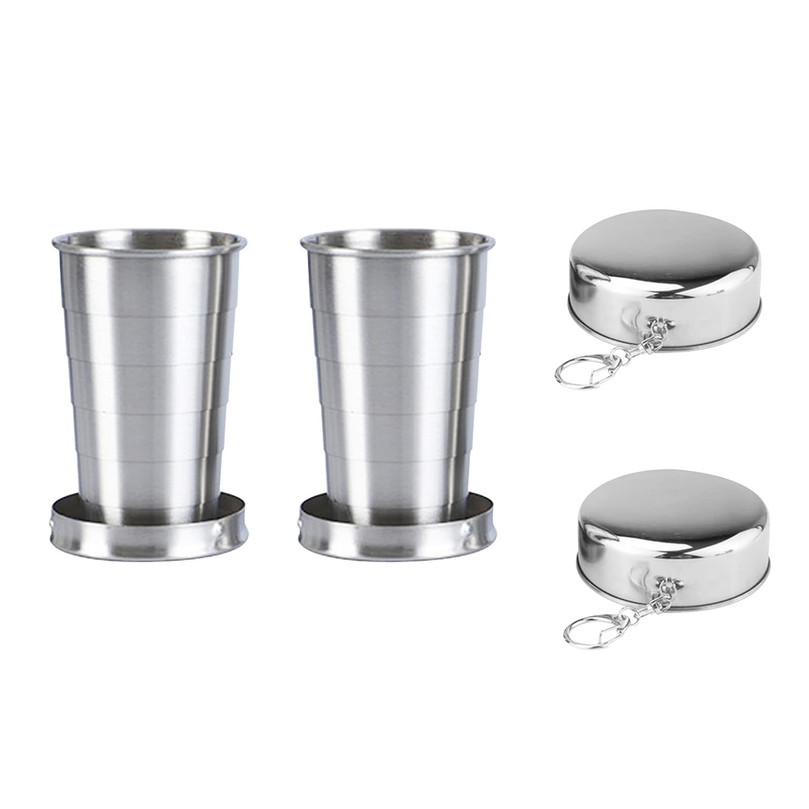 Pomurom Stainless Steel Folding Cup with Lid, 2 Pack 70ml Foldable Travel Mug Metal Drinking Cup Outdoor Telescopic Mug Reusable Portable C-ollapsible Cups for Travel Camping Hiking Picnic