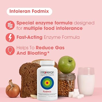 Intoleran Fodmix (Quatrase 10,000) Digestive Enzymes - 108 Capsules | Highly Dosed Supplement for FODMAP Intolerance, Helps Digest Lactose and Complex Carbohydrates, Pure & Vegan, Low FODMAP