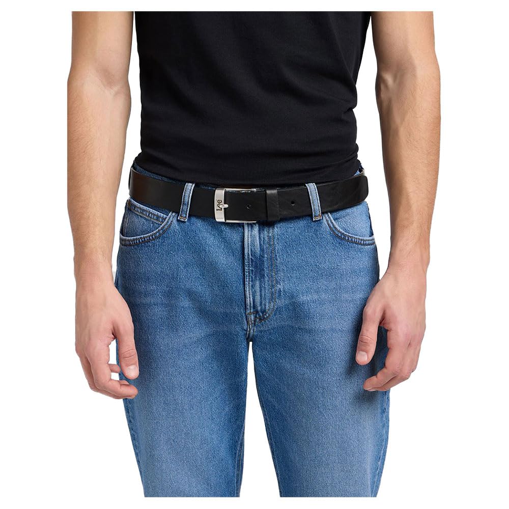 Lee men's LEATHER BELT LOGO BUCKLE Belt, Black, 95