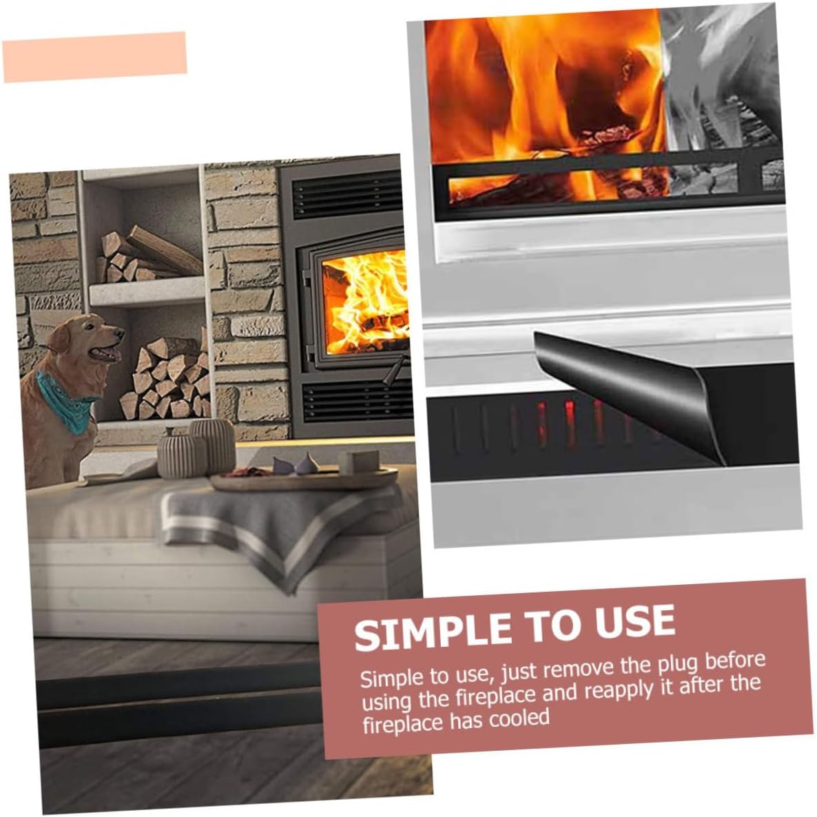 2pcs Magnetic Fireplace Draft Blocker Fireplace Cover Heatproof and Windproof Indoor Screen