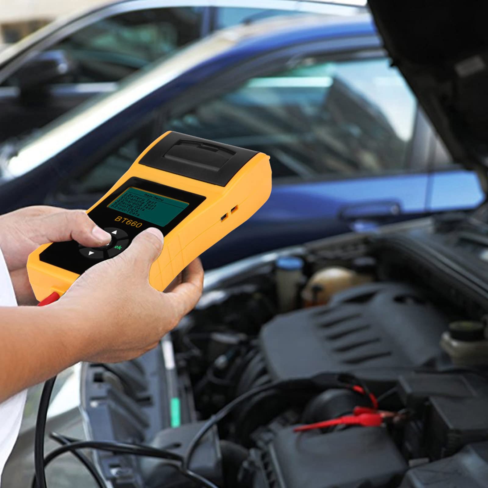 Cryfokt Tester Batteria Auto 12V, Analizzatore Batteria Digitale Auto con Stampante Integrata per Batterie Al Gel AGM Normali, Supporto Multilingue, capacità di Carico 100-3000 CCA