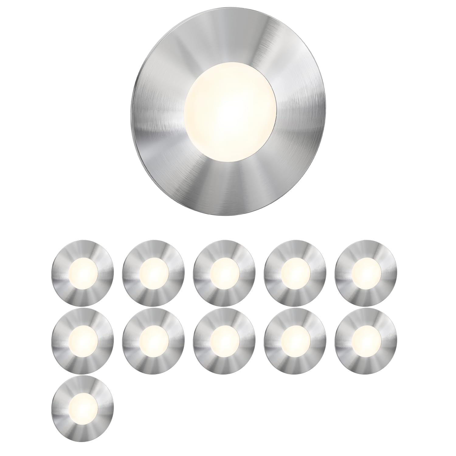 ledscom.de 12 Stück LED Treppenlicht/Wandeinbauleuchte FEX für innen und außen, rund, edelstahl, 85mm Ø, warmweiß