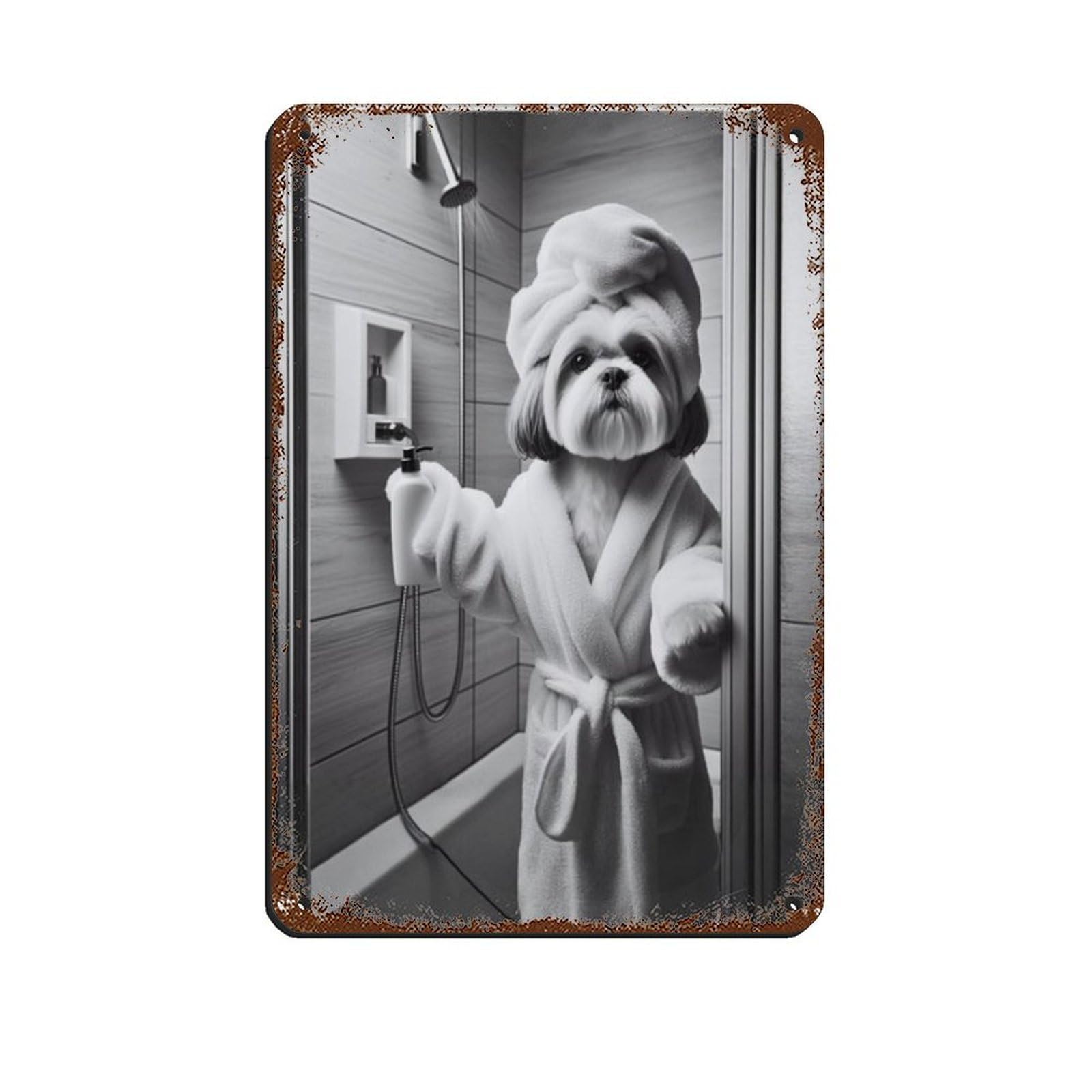 Lhasa Apso Bathroom Art Poster Retro Poster Metal Tin Sign Chic Art Retro Iron Painting Bar People Cave Cafe Family Garage Poster Wall Decoration 8x12inch(20x30cm)