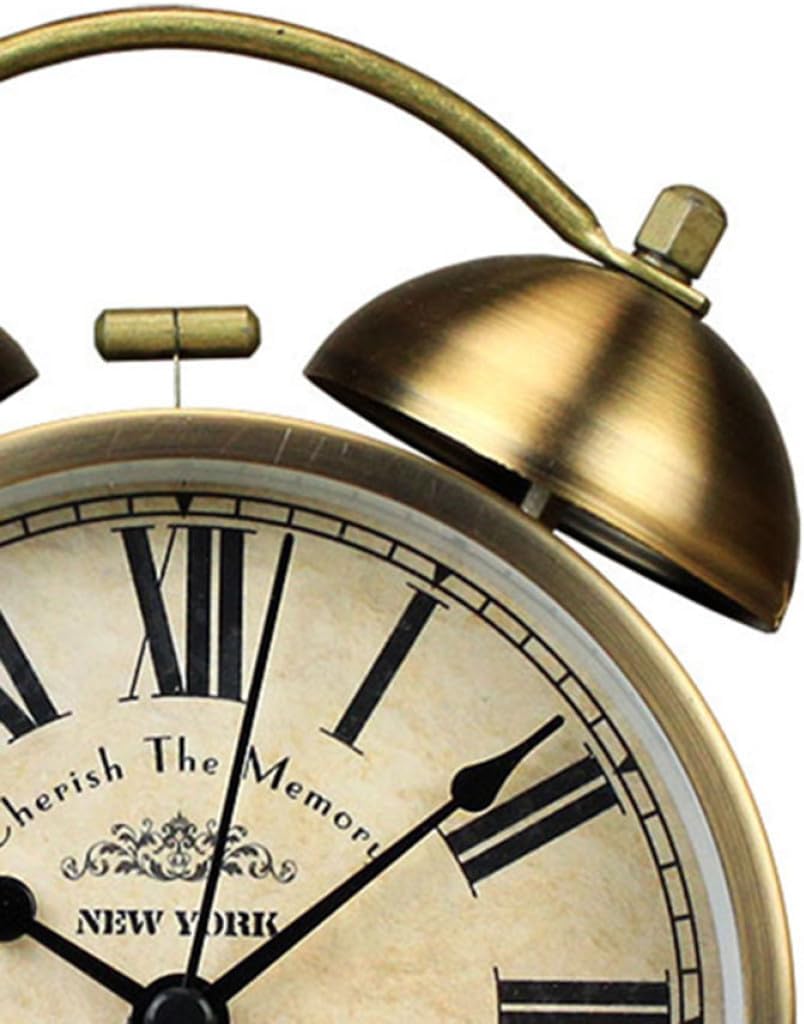 Retro Small Bell Alarm Clock Silent Non-Ticking Desktop Creative Vintage Style for Bedroom Home Office Loud Ring for Heavy Sleepers Decorative Timer