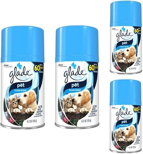 Glade Recambio automático de ambientador en aerosol, aroma limpio para mascotas, 6.2 onzas (paquete de 4)