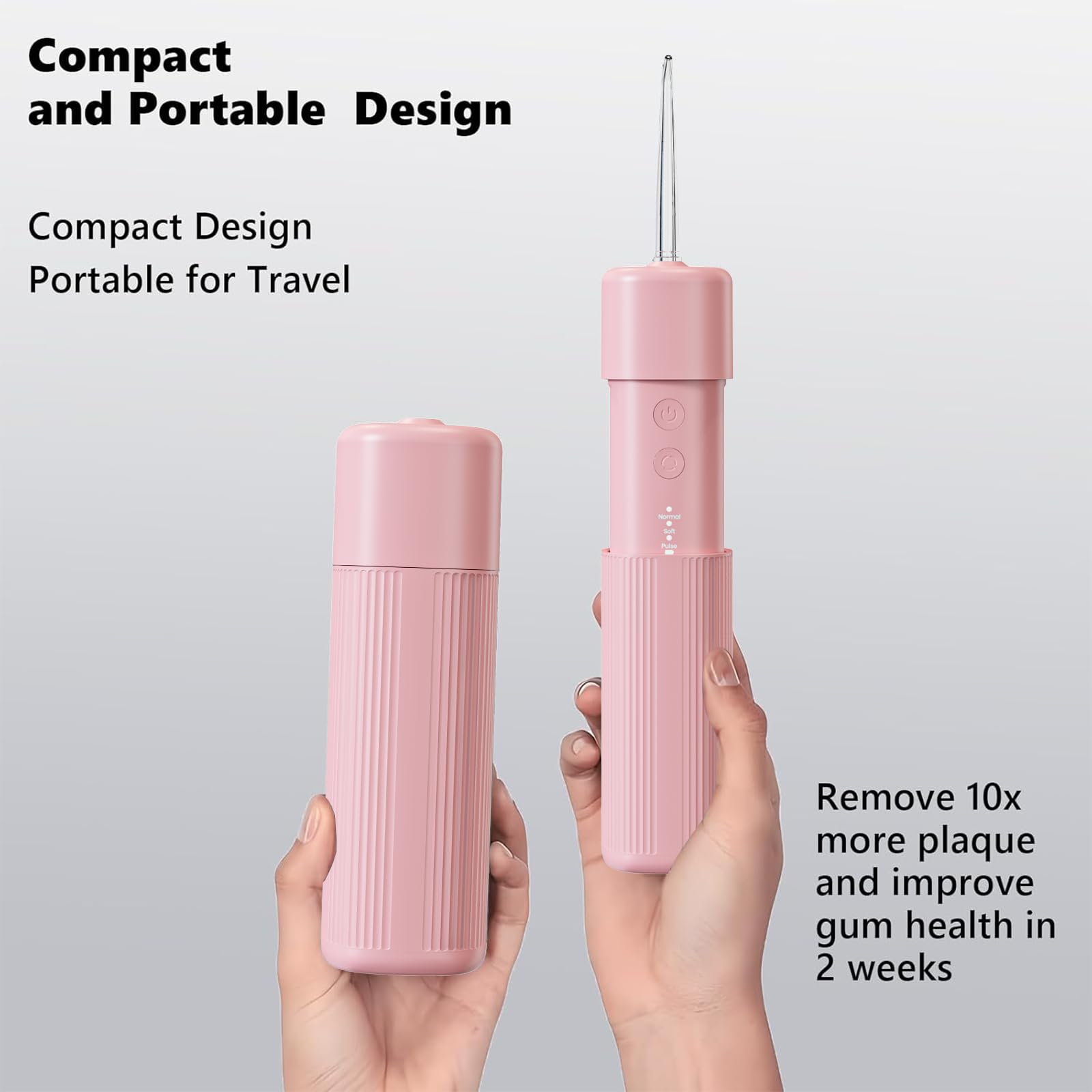 HUACO CARE Irrigador dental portátil para dientes, con tanque de agua telescópico, 3 modos e impermeable IPX7, hogar y viajes (rosa)
