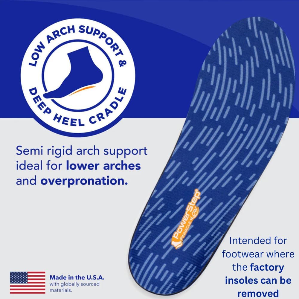 PowerStep Pinnacle Low, PowerStep Insoles, Flat Feet, Plantar Fasciitis Relief, Overpronation, Arch Support, Heel Pain, All Day Comfort, Pain Relief, Made in USA - Image 4