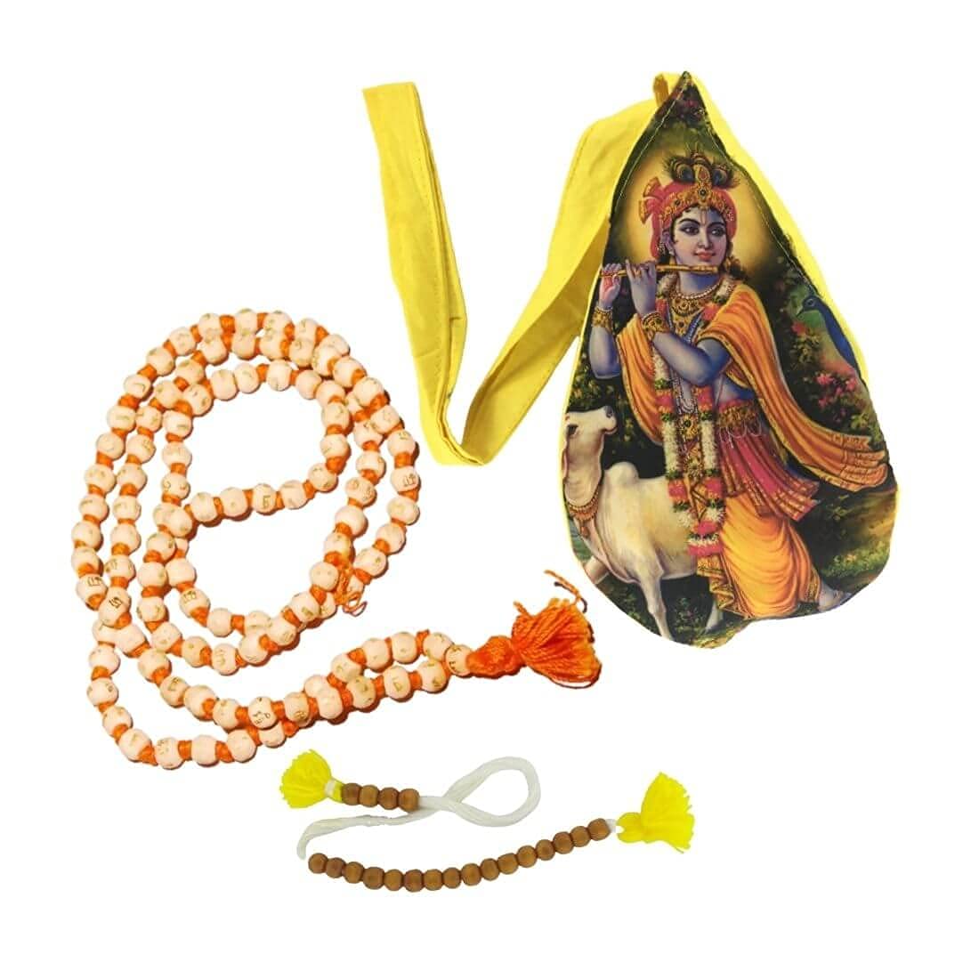 Aashita Creations Krishna Printed Chanting Bag/Gomukhi Japa Bag with Japa Mala & Sakshi Mala