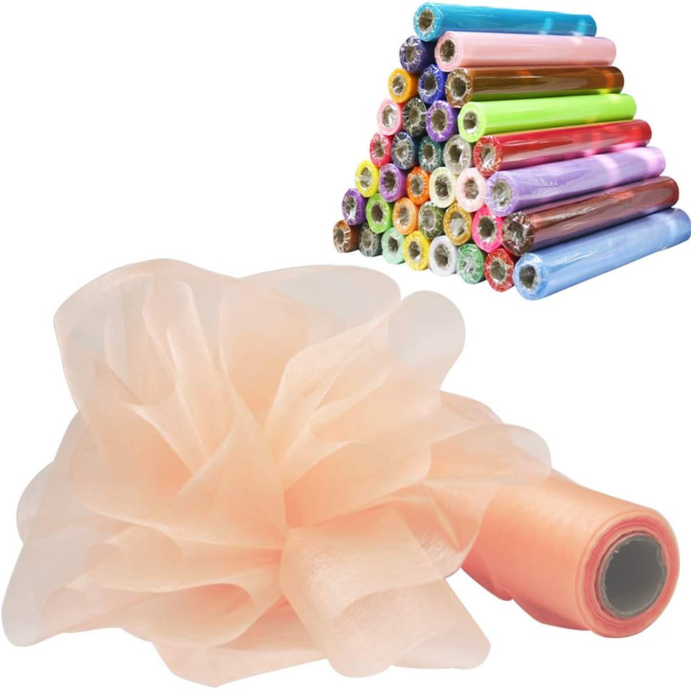 Time to Sparkle 26M x 29cm Sheer Organza Roll Sash Fabric Table Runner Sashes Chair Cover Bows Swags Wedding Party - Peach Melba