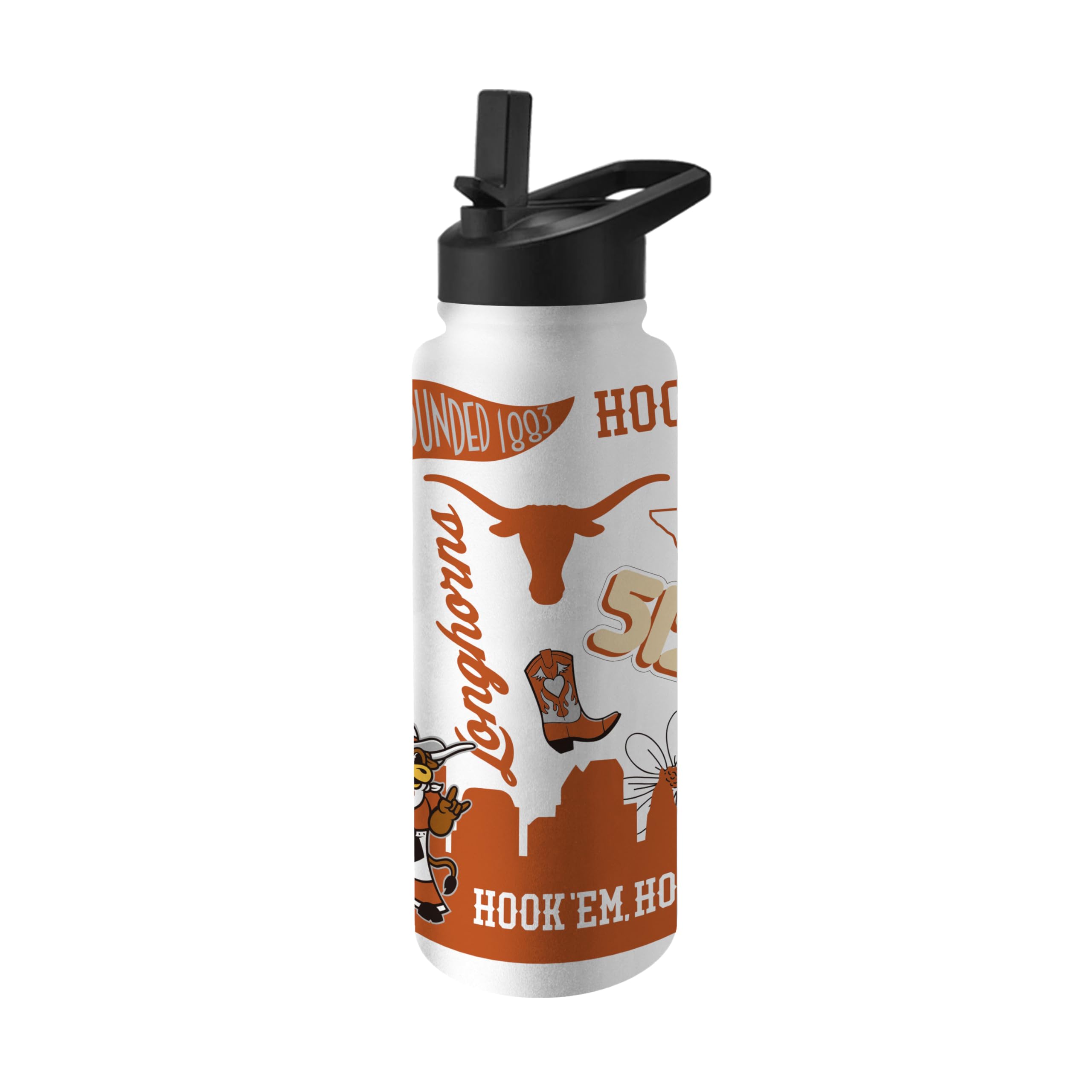 Logo Brands NCAA Native 34 oz Quencher Water Bottle - | Local Icons Design | Double-Wall Insulated| Leak-Proof Lid &amp; Built-In Straw