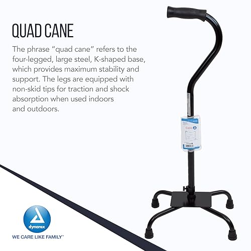 Miniatura 3 de Dynarex Bastón cuádruple con base grande, proporciona el máximo apoyo de movilidad en una ayuda estable para caminar con una sola mano, capacidad de