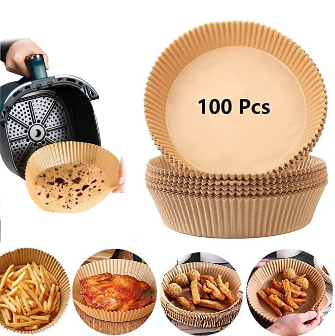 100 PCS Air Fryer Disposable Paper Liner, Non-Stick Liners Round Food Grade Baking Paper for Air Fryer Oven Roasting Microwave (7.9inch/20cm)
