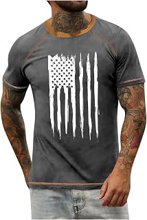 RebeSco Work T-Shirts Men Summer Polyester Tops Breathable Boxy Fit Frill Oversize Short Sleeved Vintage O Neck Print T-Shirt Men