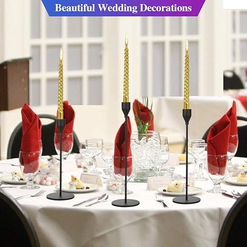 Miniatura 6 de Juego de 6 portavelas cónicos negros decorativos para decoración del hogar, boda, comedor, fiesta, aniversario (negro)