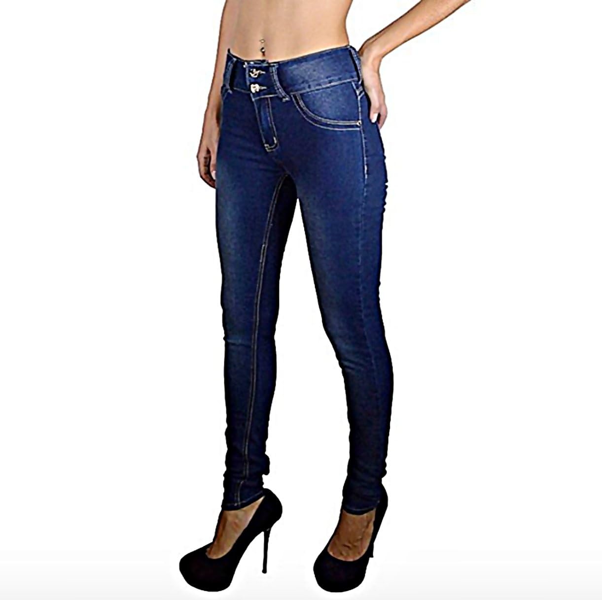 QQMY Women's High Waisted Double Button Skinny Jeans Vintage Wash 5