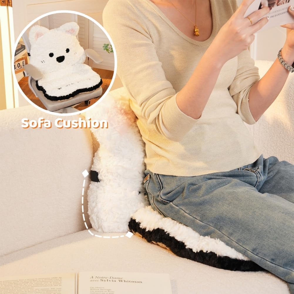 Cute Car Seat Cushion with Back Cartoon Plush Lumbar Support Pillow for Driving Seat Desk Chair Cushions for Cars Office Playroom Gaming Accessories Room Bedroom Decor