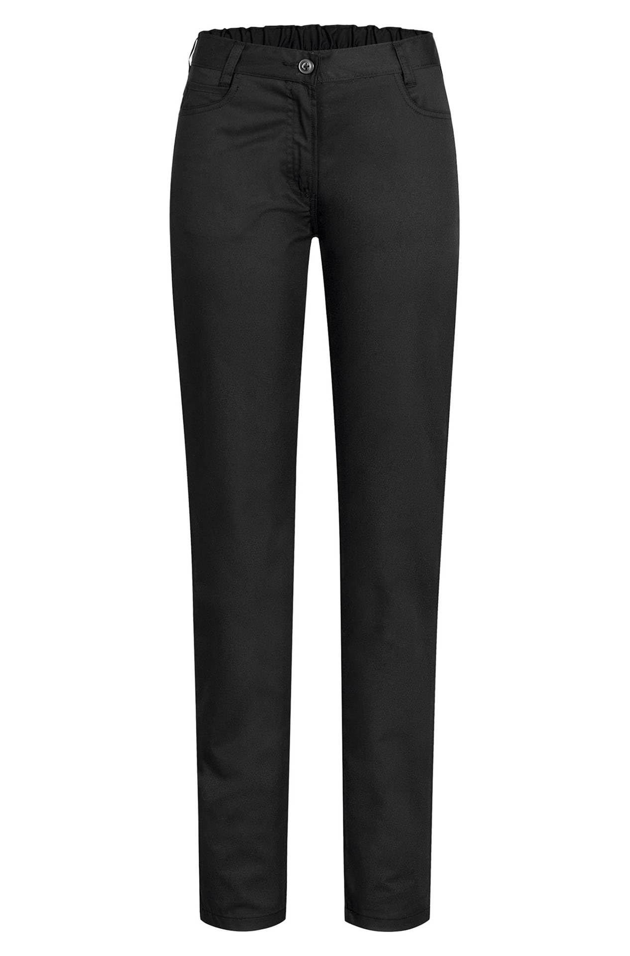GREIFF Damen Arbeitshose Five-Pocket 5319 Cuisine Basic - Regular Fit Hose mit Gummibund hinten - Gastronomie, Service, Küche & Restaurant - Grüner Knopf Zertifiziert - Schwarz - 54