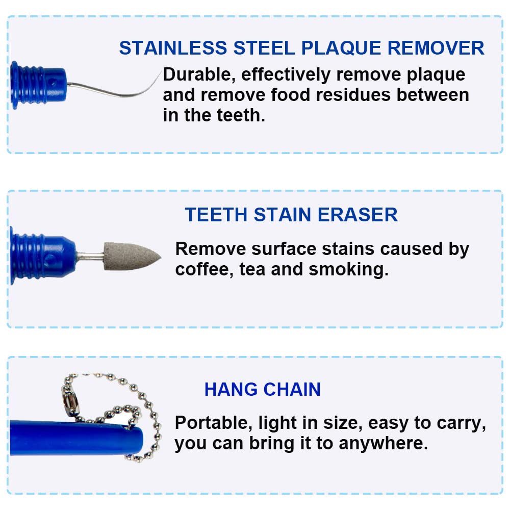 4PCS Portable Dental Picks Teeth Stain Remover Mini Travel Plaque and Tartar Remover with Chain Mini Stain Eraser Dental Tooth Cleaning Tools Interdental Pick Tooth Kit for Travel & Home Use 3