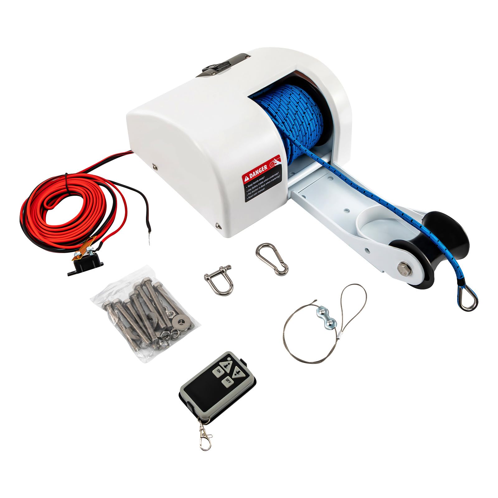 XUFOPLY Electric Anchor Winch, 12V Boat Anchor Wench 25LBS Marine Saltwater Anchor Windlass Kit with Remote Control & 100-feet Pre-Wound Anchor Ropefor Speedboats, Fishing Boats (25LBS)