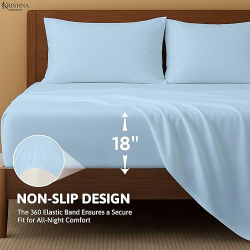 Miniatura 4 de KRISHNA Juego de sábanas de 4 piezas, 100% algodón egipcio Giza, ultra suave y transpirable, sábanas de calidad de hotel, se adapta a colchones de