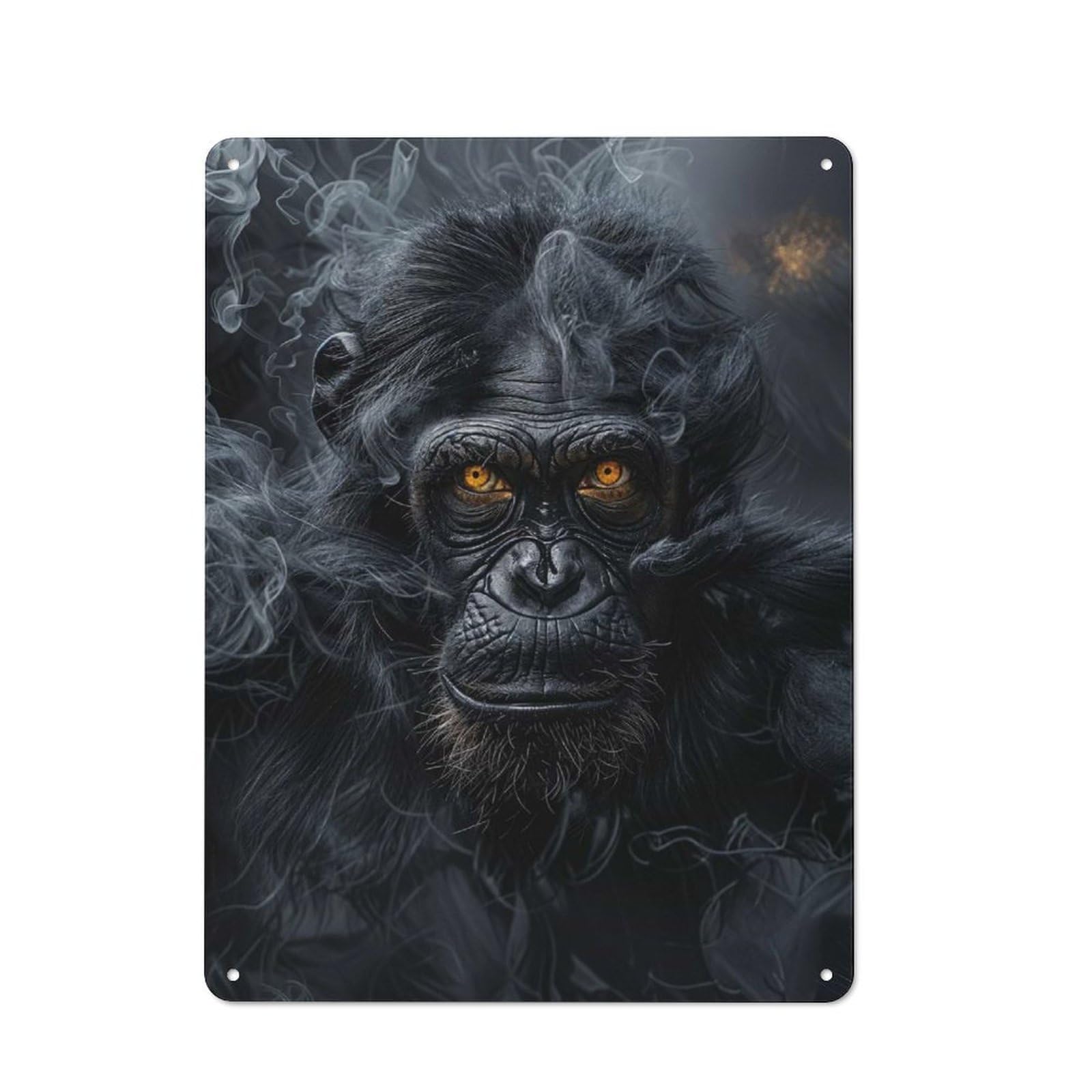 Junmoney Chimpanzee In Black Smoke Vintage Decorative Metal Plaque 40X30cm, Garden Room Wall Plaque For Shed, Garden Room, Porch Or Garage