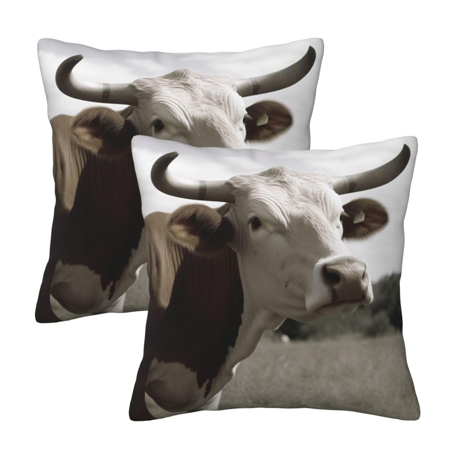 Animal Cow Picture Throw Pillow Cases 2 Pack Square Pillowcases Soft Pillow Protectors for Couch Livingroom Sofa Bed Office Car,50x50 CM