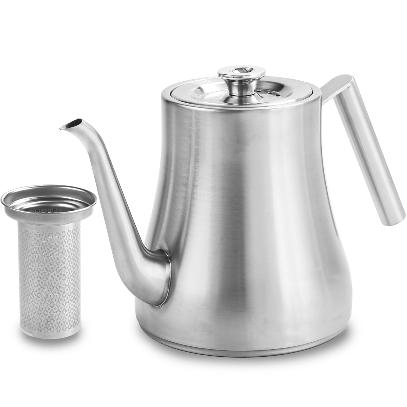 GURUDAR 68OZ/2000ML Stainless Steel Teapot with Removable Infuser, Stovetop & Dishwasher Safe Tea Maker Water Kettle for Loose Leaf & Tea Bags, Silver