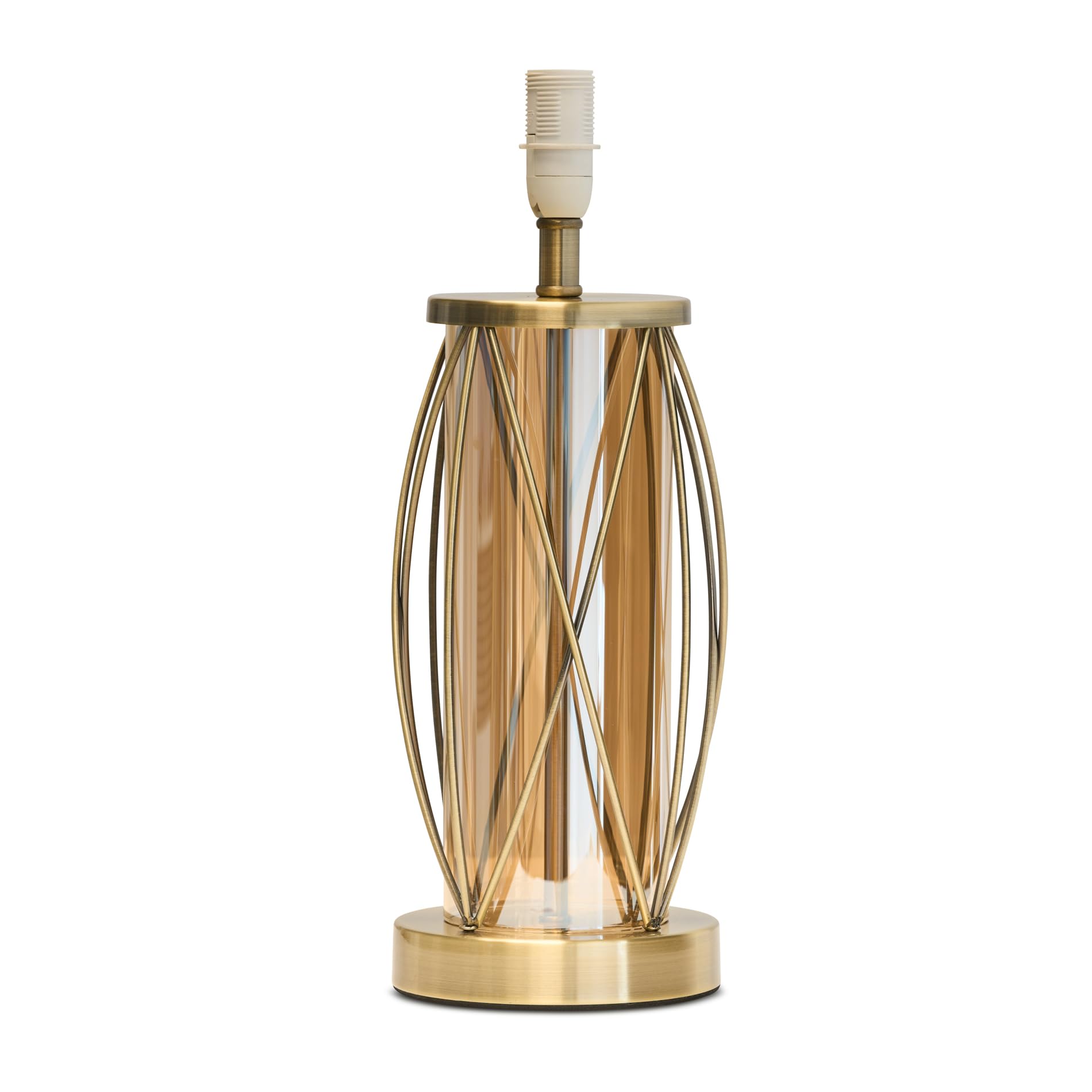 Lighting Supermarket Antique Brass Ashleigh Amber Glass Cylinder Lantern Table Lamp - Base Only