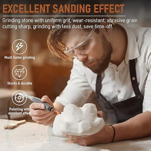 Miniatura 3 de Cabezal de muela abrasiva de piedra montada en abrasivo, 42 brocas de lijado para accesorios de herramientas rotativas con vástago de 18 pulgadas