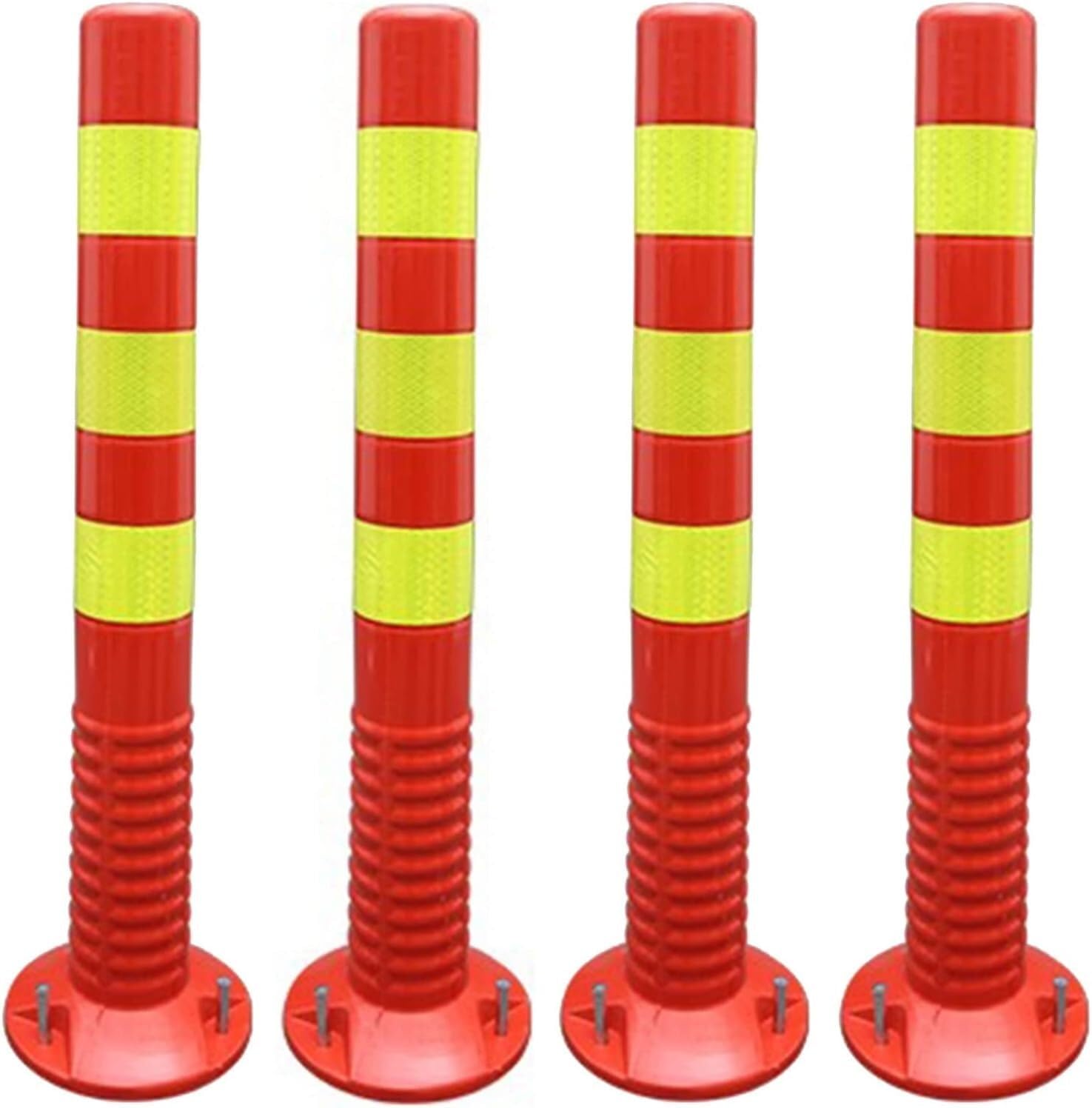Soft Rubber Fixed Type Parking Bollards, 1,2,4,6,8pcs Traffic Road Cones W/Reflective Collars, Stanchion Parking Barriers (Color : Red+Yellow, Size : 4 Pack)