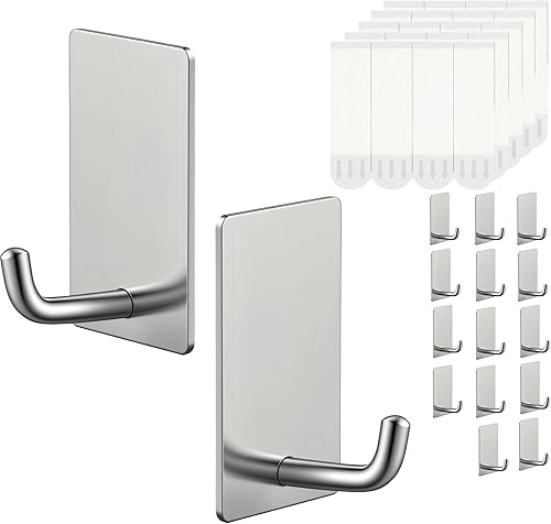 Miniatura 11 de 16 ganchos para toallas con tiras desmontables, adecuados para colgar, ganchos directos para baño, ganchos Command negros, adecuados para pared