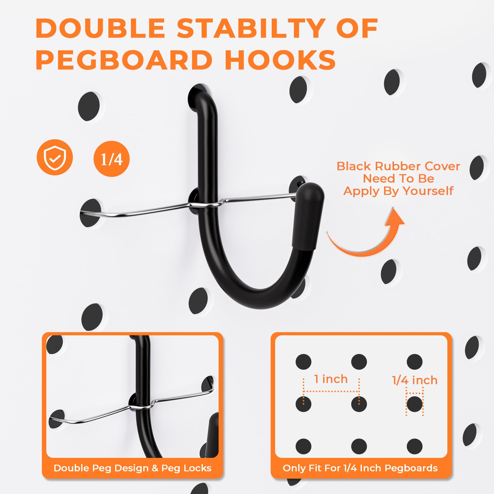 INCLY Stecktafel-Zubehör-Organizer-Set, extra dick, 0,64 cm, robust, schwarz, Stecktafel-Haken mit Behältern und Steckschloss, Stecktafel-Hakensortiment für Garagenwandbefestigungen, Aufhängewerkzeuge