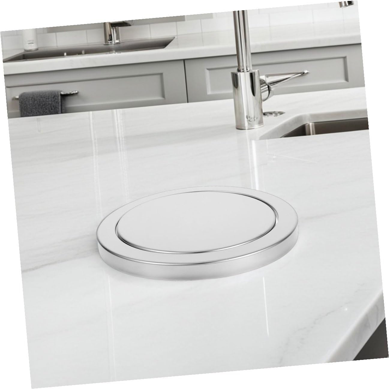 HANABASS 2pcs Swing Top Trash Can Lids Embedded round Stainless Steel Covers Fits 21.5-24cm Openings Flush Countertop Trash Can Swing Flap Garbage Bin Lid for Bathroom Kitchen