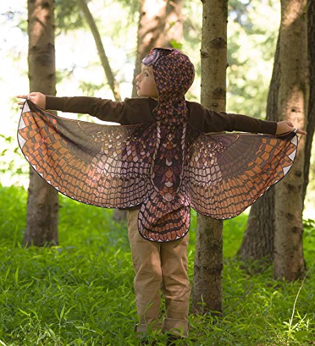 Hooded Realistic Owl Costume Wings With Eyes And Beak For Kids' Dress Up Imaginative Play, 46" Wing, Great Horned #TOP2