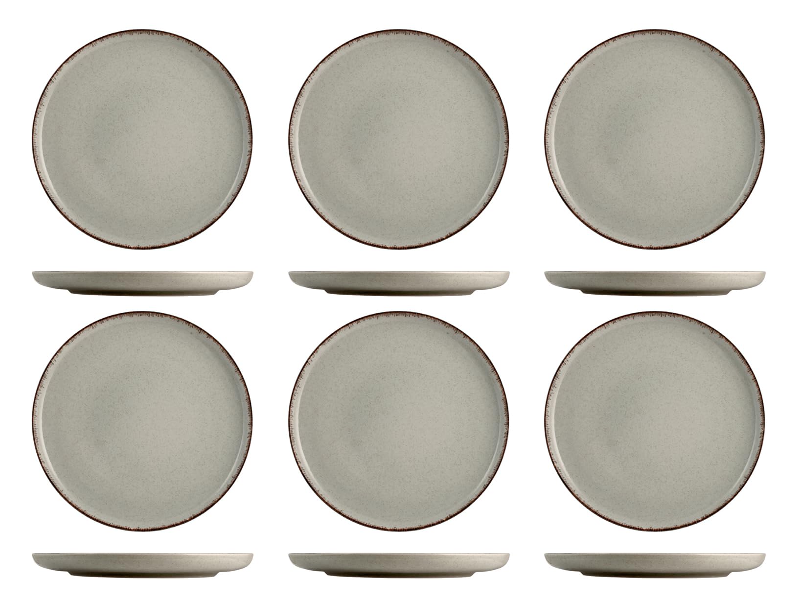H&H Pearl, Set 6 Piatti Piani, 27 cm, in porcellana, grigio