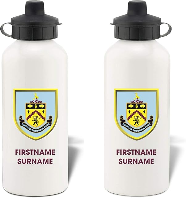 Burnley Personalised Club Crest Sports Water Bottle FC fans - 600ml White Aluminium Bottle