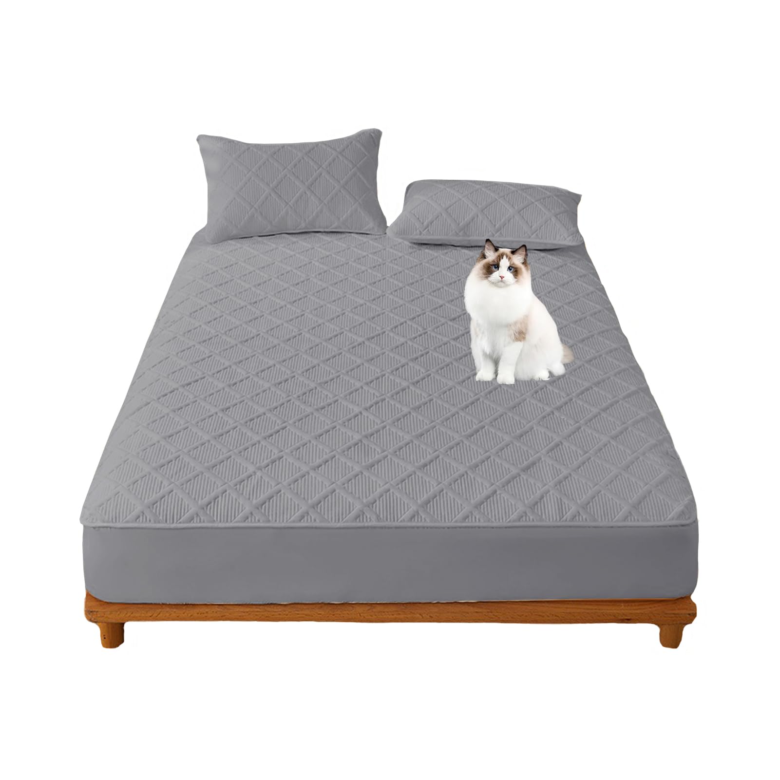 Ycdzsw Blue-Gray Quilted Double Mattress Protector, Soft Breathable Mattress Cover, 30Cm Extra Deep Fitted, Anti-Allergenic, Machine Washable, For Comfortable Sleep (,90 X 190 Cm)