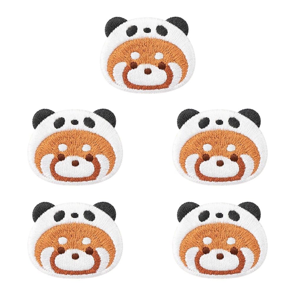 Uzztfa 5 Pcs Cartoon Red Panda Iron on Patches Cute Animal Raccoon Sew on Repair Embroidered Applique for Clothing Backpack Hat Diy Crafts