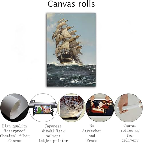 Vista 64 de RAOMAAE Cuadro de arte de pared de batalla naval, barco pirata, velero, póster impreso, lienzo moderno, hogar, sala de estar, oficina, decoración