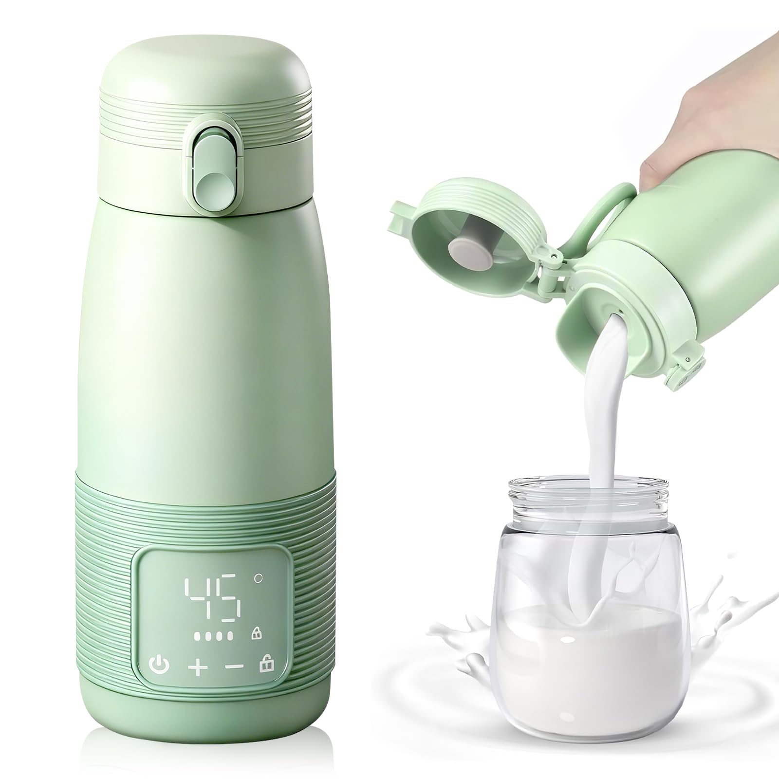 Podgrzewacz do Butelek, 500 ml Podgrzewacz do Butelek dla Dzieci w Podróży | Przenośny Precyzyjna Regulacja Temperatury od 37 do 55 Stopni Regulacja do Nocnego Karmienia w Podróży