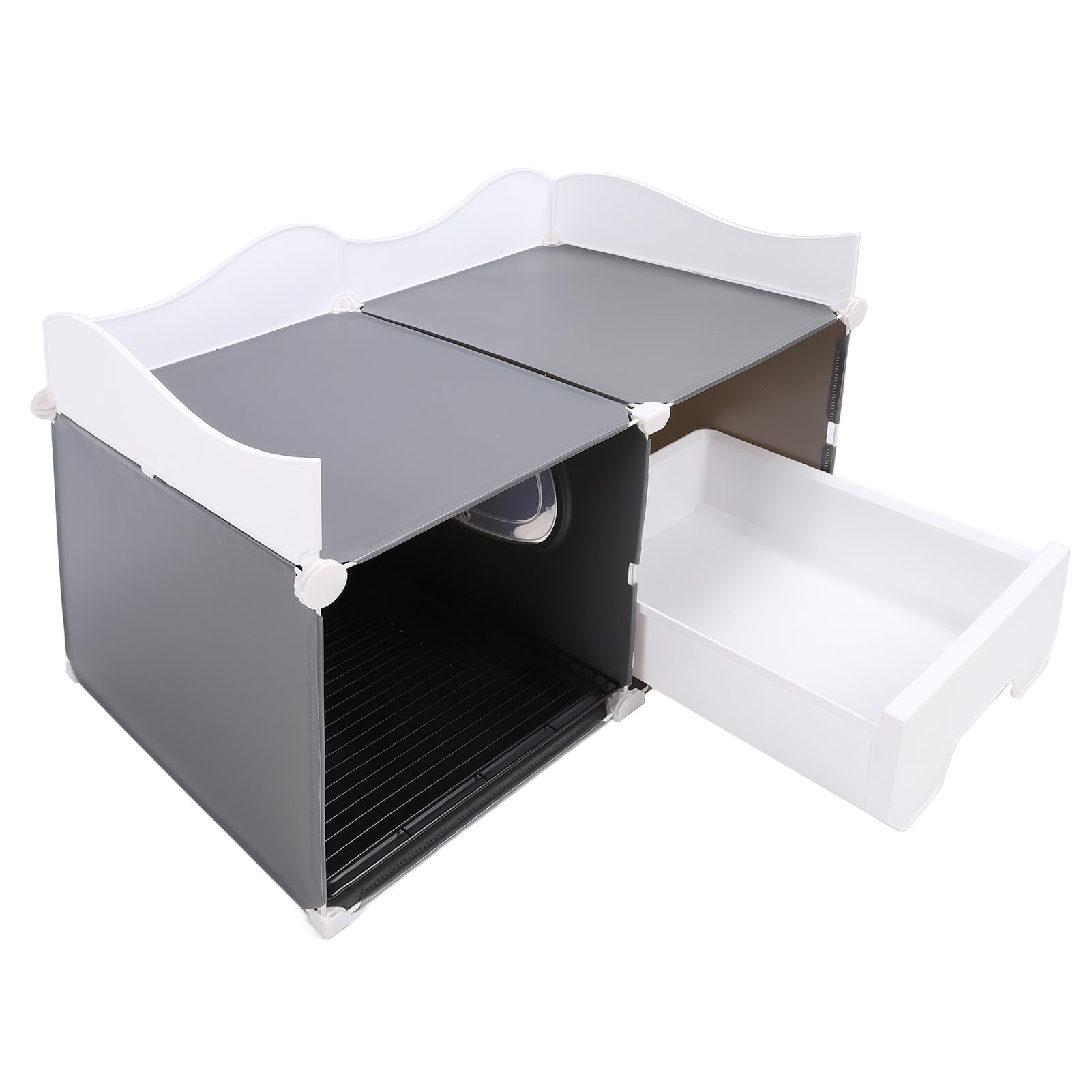 Geschlossene Katzenstreu Box mit Splash Guard Schublade | Mit Duft Kontrolle überdachte Wurf Box für Katzen im Innenbereich | Abnehmbarer Deckel Kitty Litter Box mit Matte, groß (Grau)