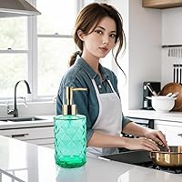 Vista 4 de Dispensador de jabón verde para baño, dispensador de jabón líquido de manos verde esmeralda recargable con bomba de plástico ABS para baño, jabón