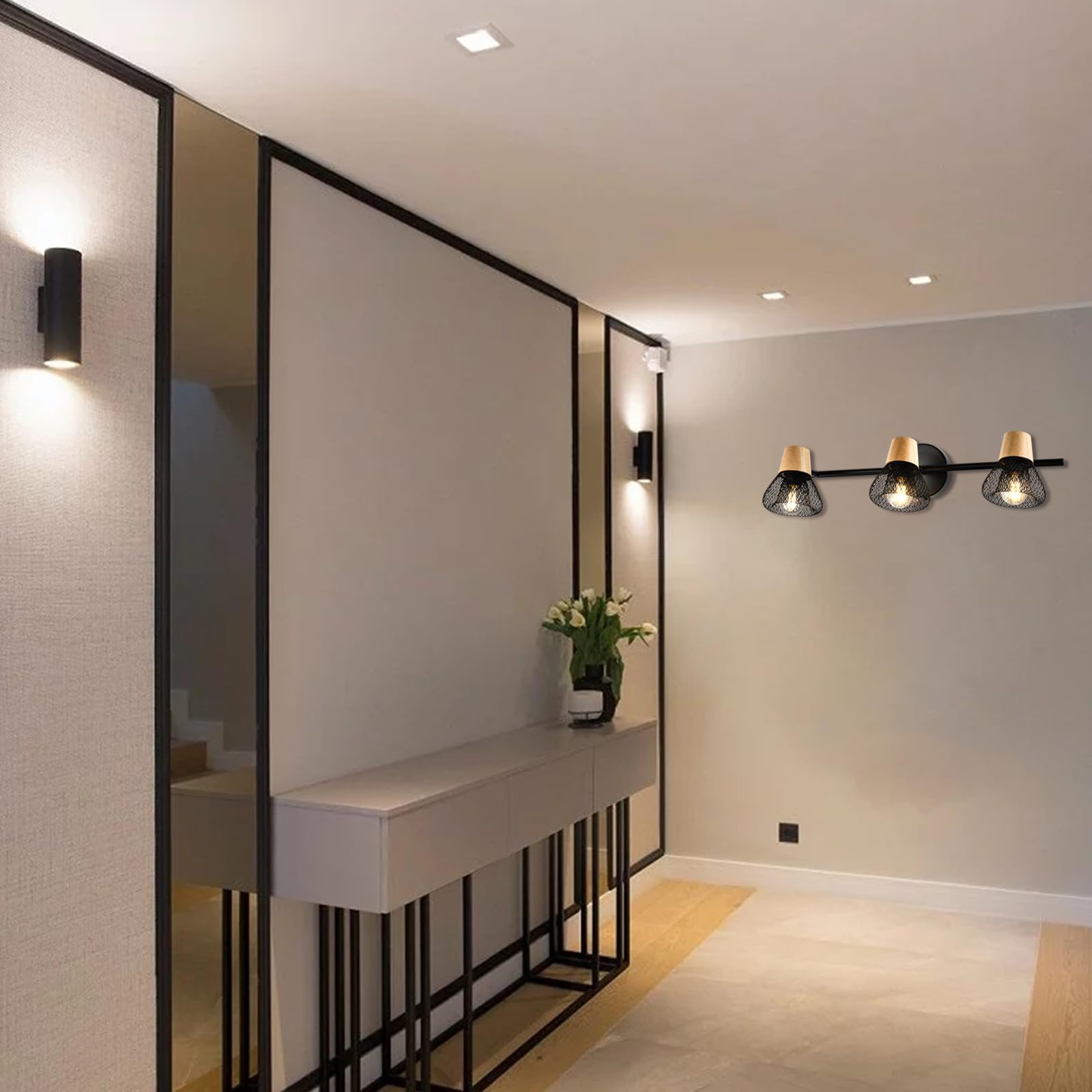 LQWELL® E14 Wandleuchte, LED Wandlampe Innen Wandbeleuchtung Wandspot im Retro-Industriestil, für Studio Bartheke Hotel Schlafzimmer Wohnzimmer Treppe Saal Keller, Mattschwarz Metall