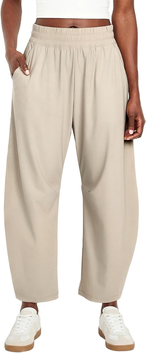 Barrel Pants Women Baggy Wide Leg Elastic Waisted Sweatpants Athletic Clothes Lounge Palazzo Trousers with Pockets(Khaki,M)