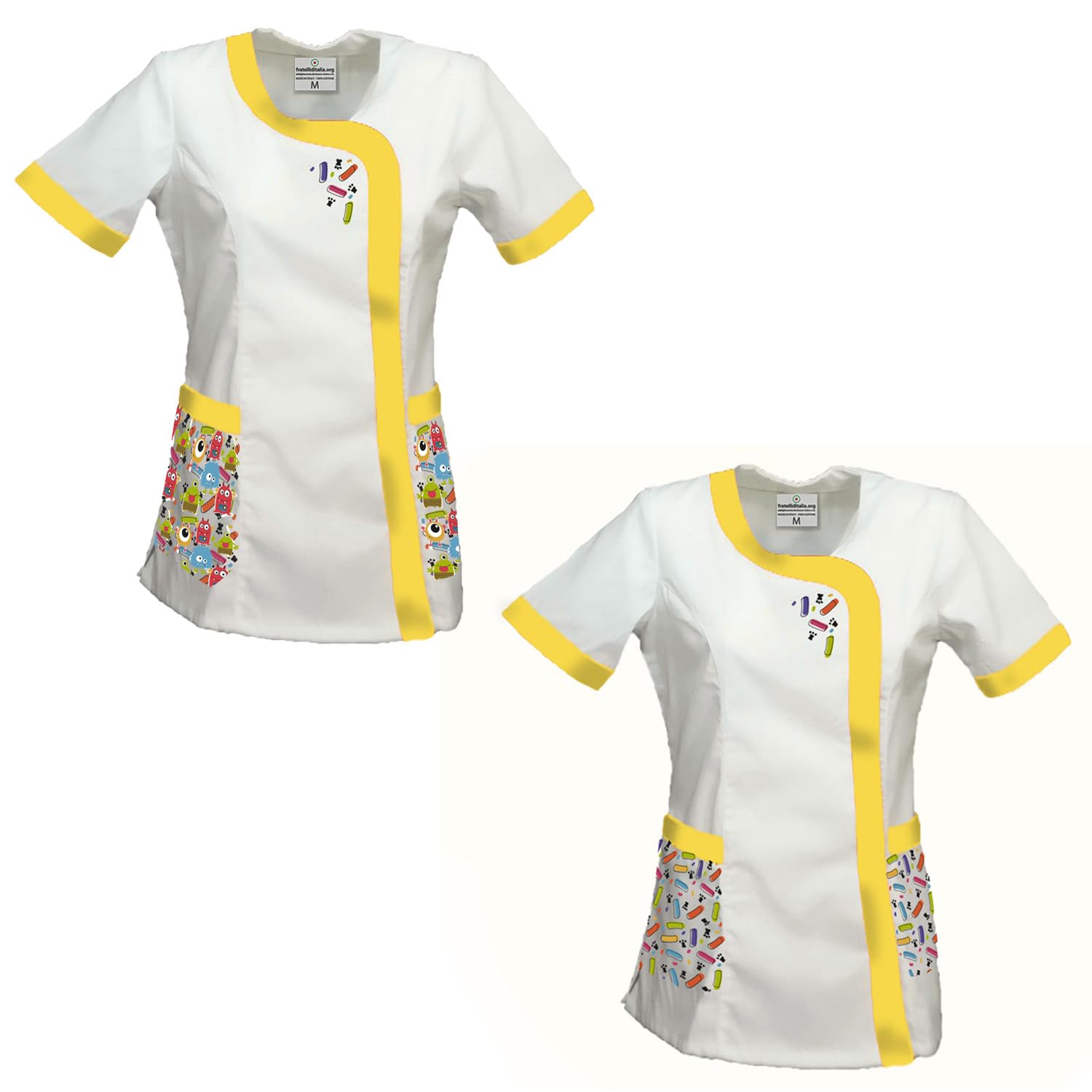 fratelliditalia.org Set Kit di 2 Casacca per Maestra Asilo e Scuola Infanzia con Fantasia Colorata