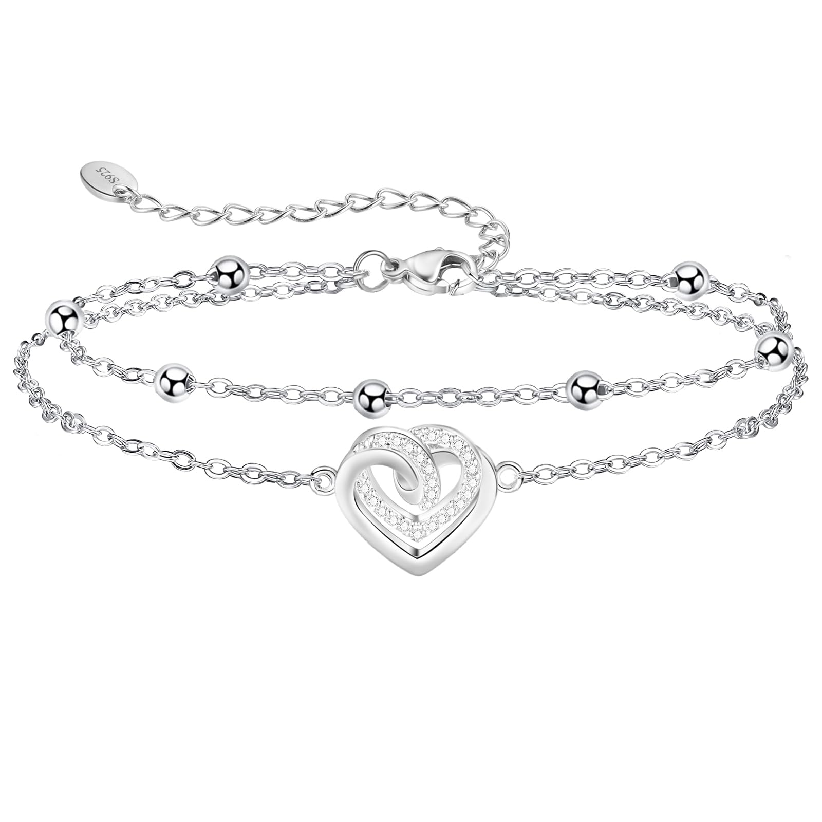 Jbniuay Fußkettchen für Damen 925 Sterling Silber - Infinity Herz Fußkette - Damen Fußkettchen - Fußkette Verstellbare 23+5cm - Geschenke für Frauen/Mädchen/mama/mutter