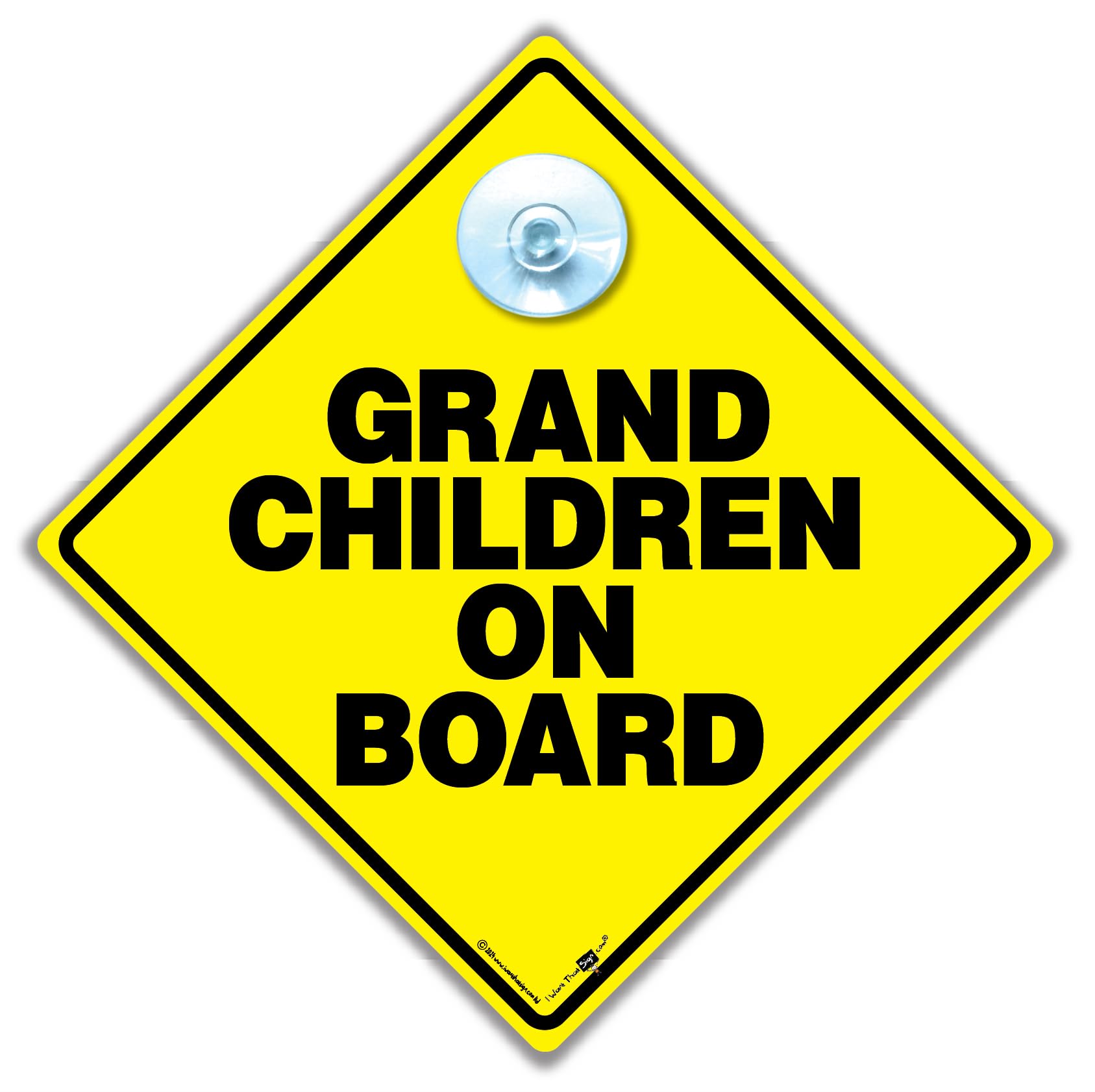 iwantthatsign.com Grand Children On Board Sign, Baby On Board Sign Style, Yellow and Black Grandchildren On Board Sign With Suction Cup Attachment